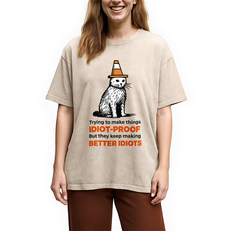 Modecanvas Stupid Cat Washed T-Shirt