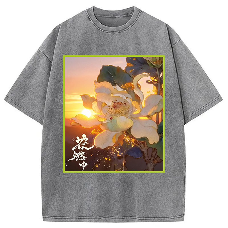 Modecanvas Lotus Adorned With Golden Specks DTG Printing Washed T-Shirt