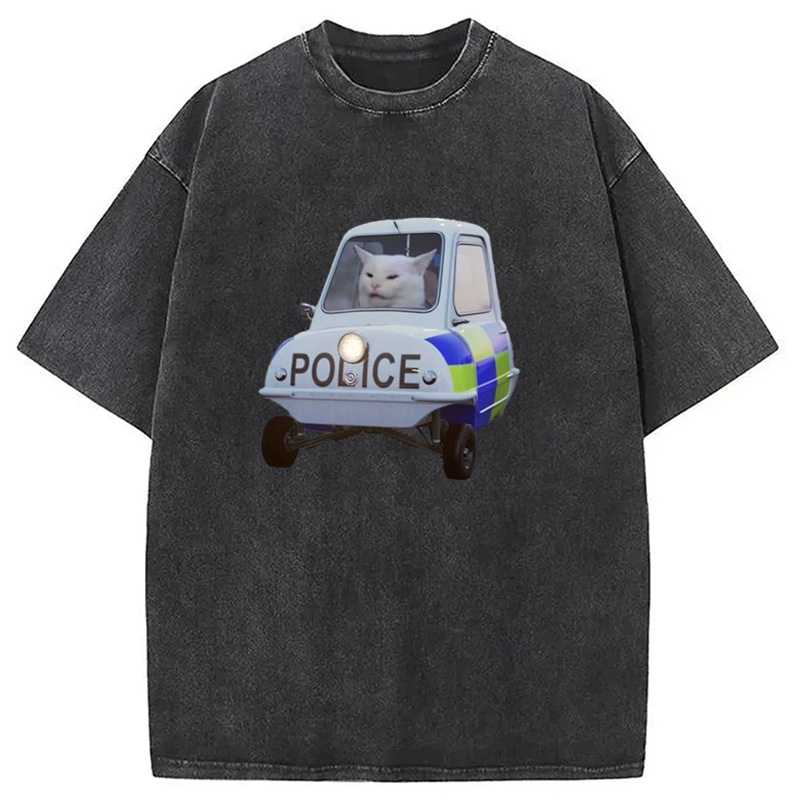 Modecanvas Police Cat Meme Washed T-Shirt