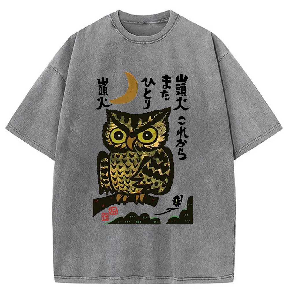 Modecanvas Woodcut Owl Washed T-Shirt