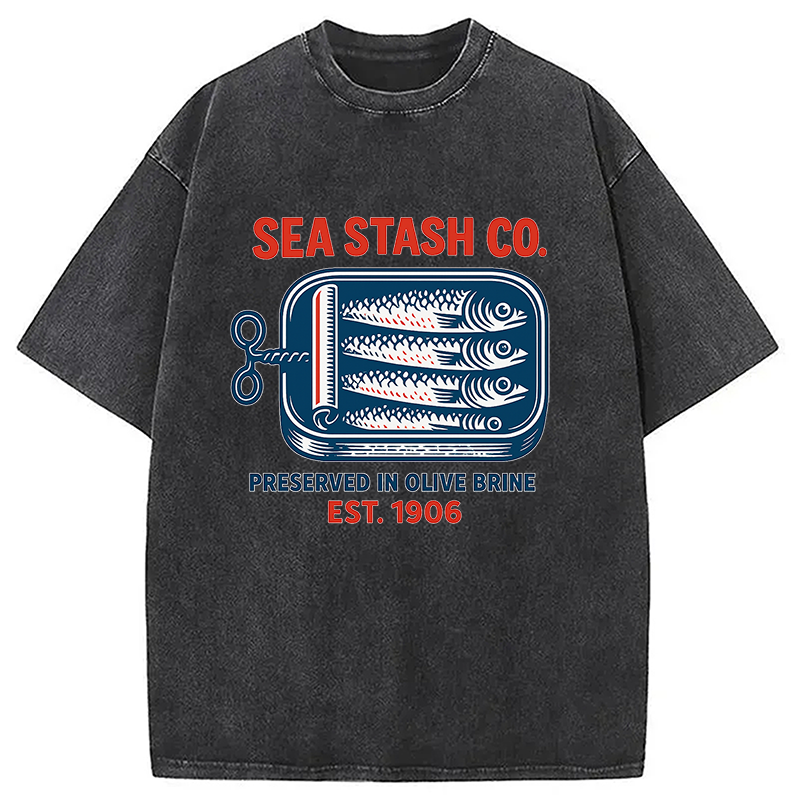 Modecanvas Funny Vintage Sardine Can Washed T-Shirt