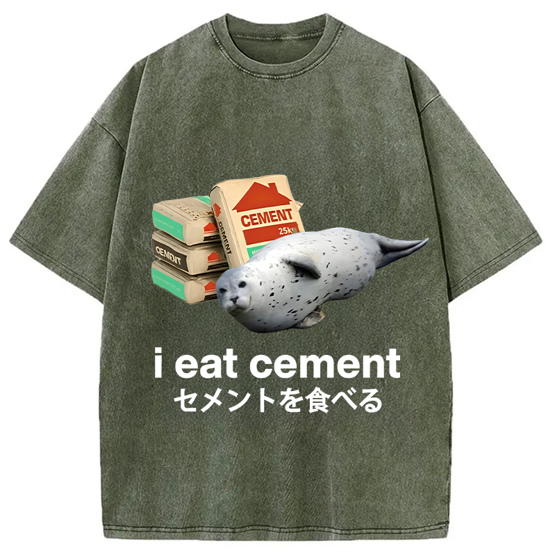 Modecanvas Seal Eat Cement Meme Washed T-Shirt
