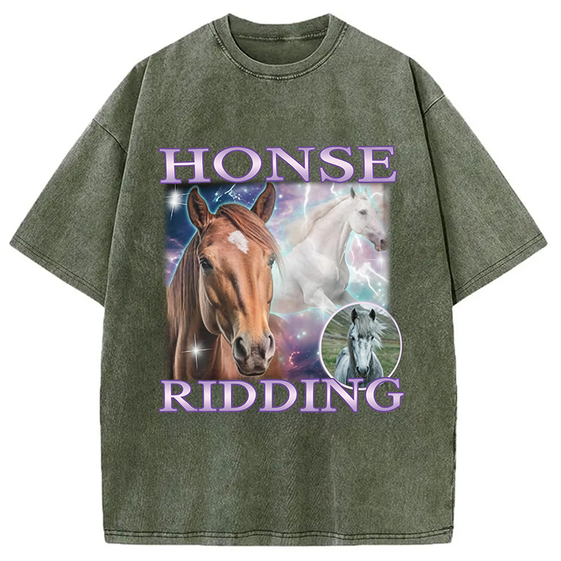 Modecanvas Honse Ridding DTG Printing Washed T-Shirt