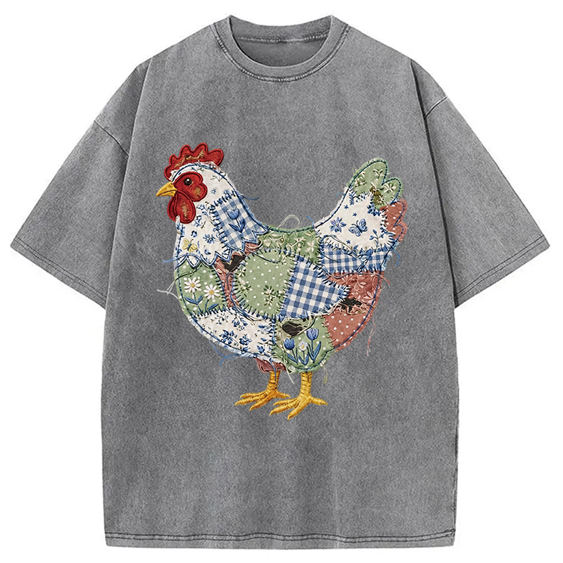Modecanvas Patchwork Chicken DTG Printing Washed T-Shirt