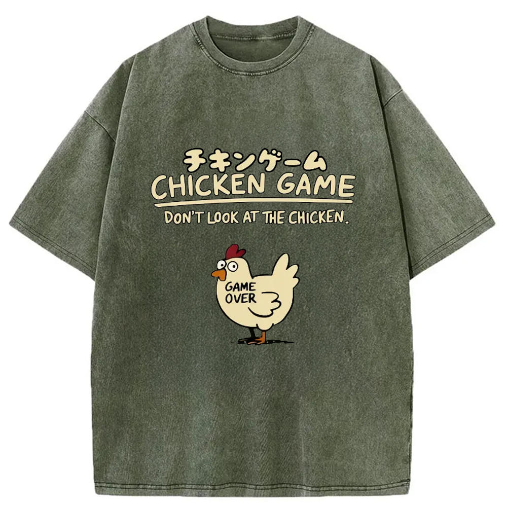 Modecanvas Chicken Game Cotton Washed T-shirt-modecanvas
