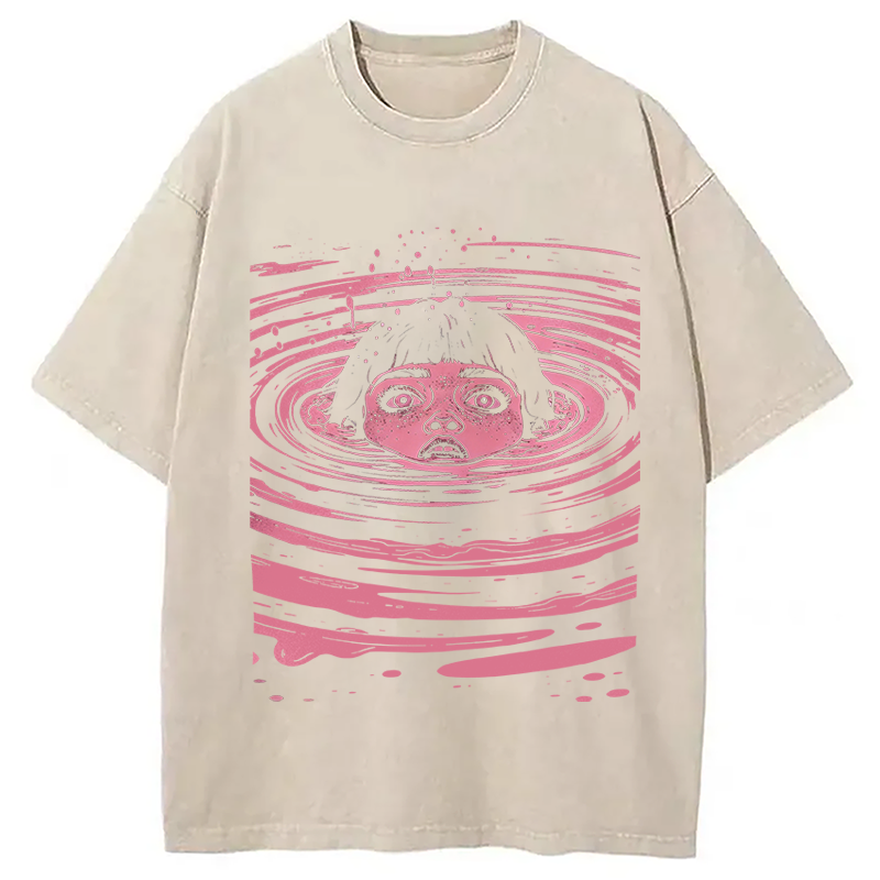 Modecanvas Drowning Girl Spiral DTG Printing Washed T-Shirt