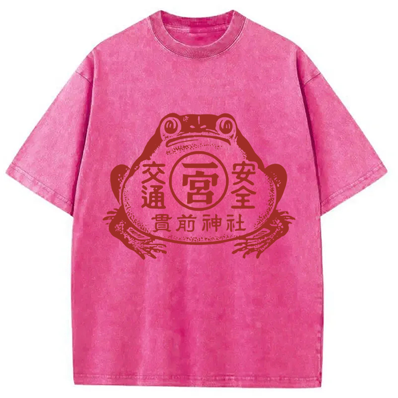 Modecanvas Vintage Japanese Frog DTG Printing Washed T-Shirt