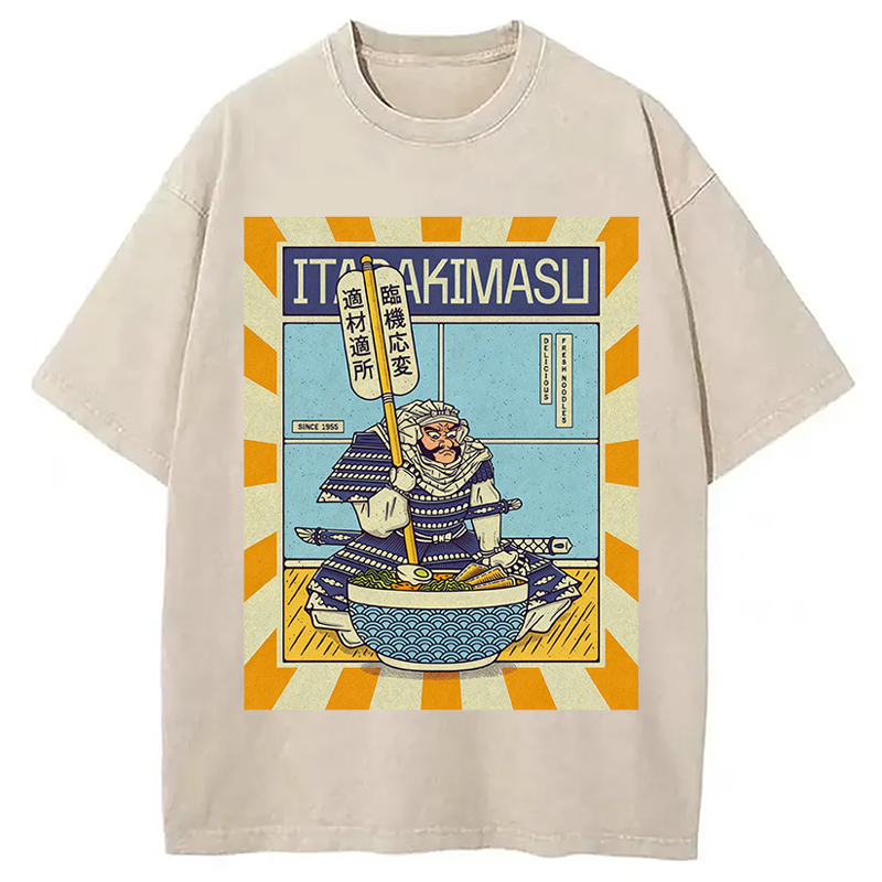 Modecanvas Ramen Temple DTG Printing Washed T-Shirt