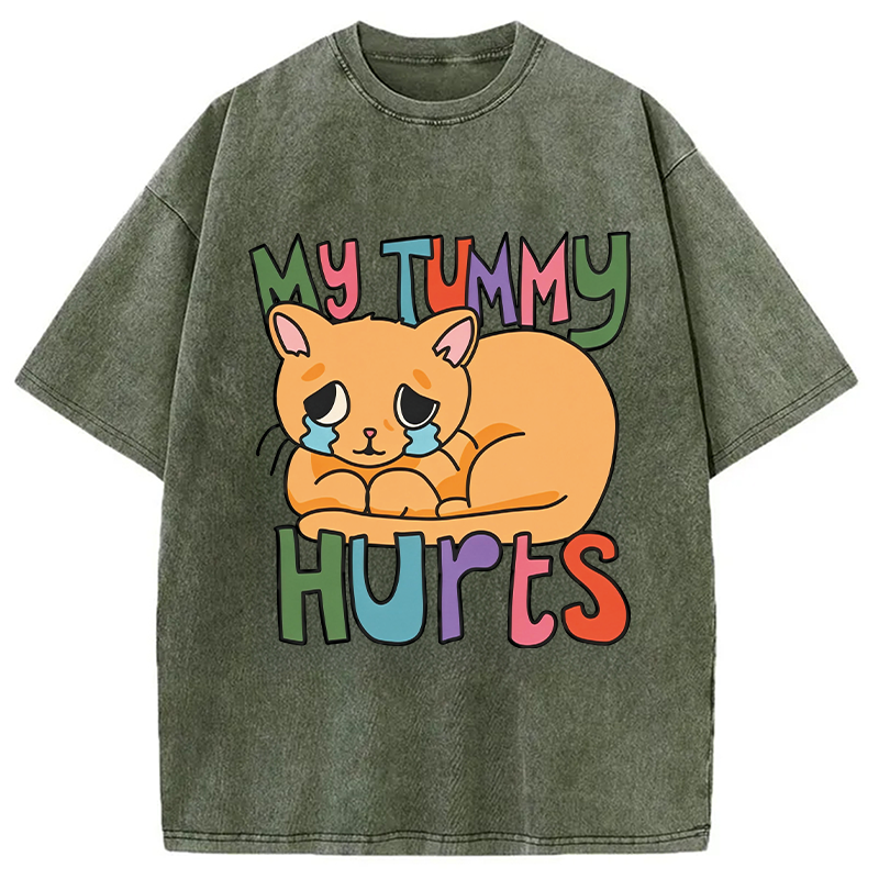Modecanvas My Tummy Hurts Cat DTG Printing Washed T-Shirt