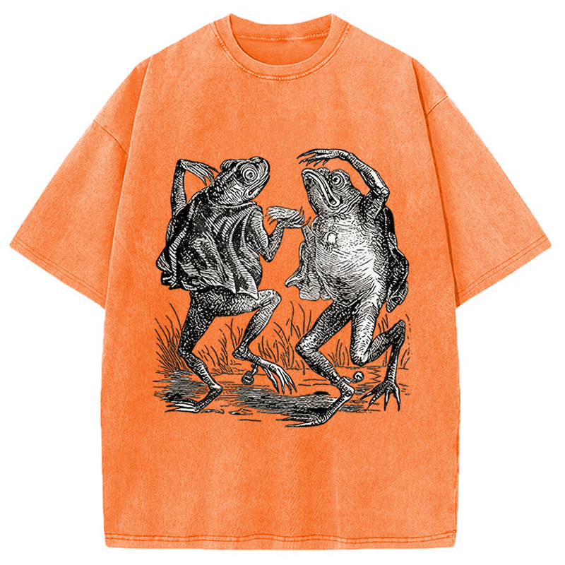 Modecanvas Dancing Frog Japanese DTG Printing Washed T-Shirt-modecanvas