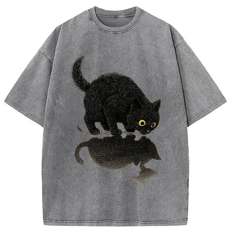 Modecanvas Cat Drinking Water Washed T-Shirt