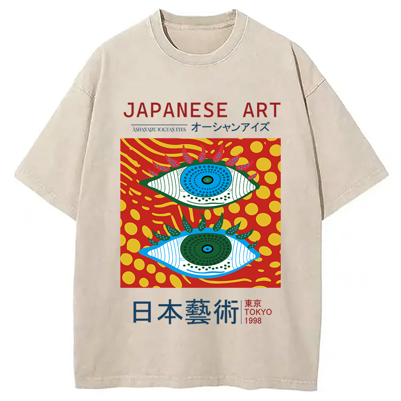 Modecanvas Japanese Art Ocean Eyes Washed T-Shirt