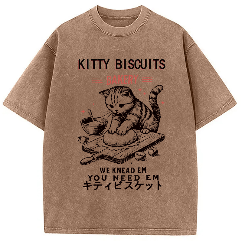 Modecanvas Cat Bakery Washed T-Shirt-modecanvas