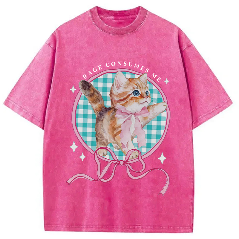 Modecanvas Rage Consumes Me Funny Kitten DTG Printing Washed T-Shirt