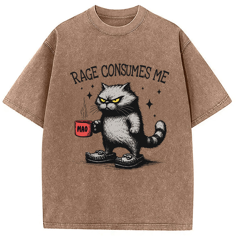 Modecanvas Rage Consumes Me Cat Washed T-Shirt
