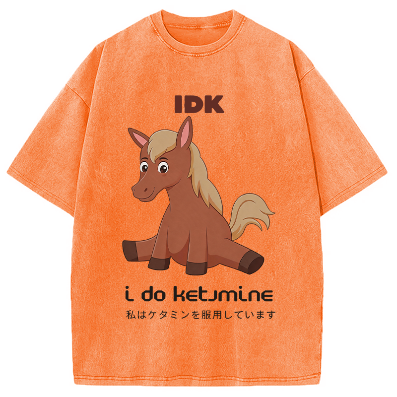 Modecanvas IDK Funny Horse DTG Printing Washed T-Shirt