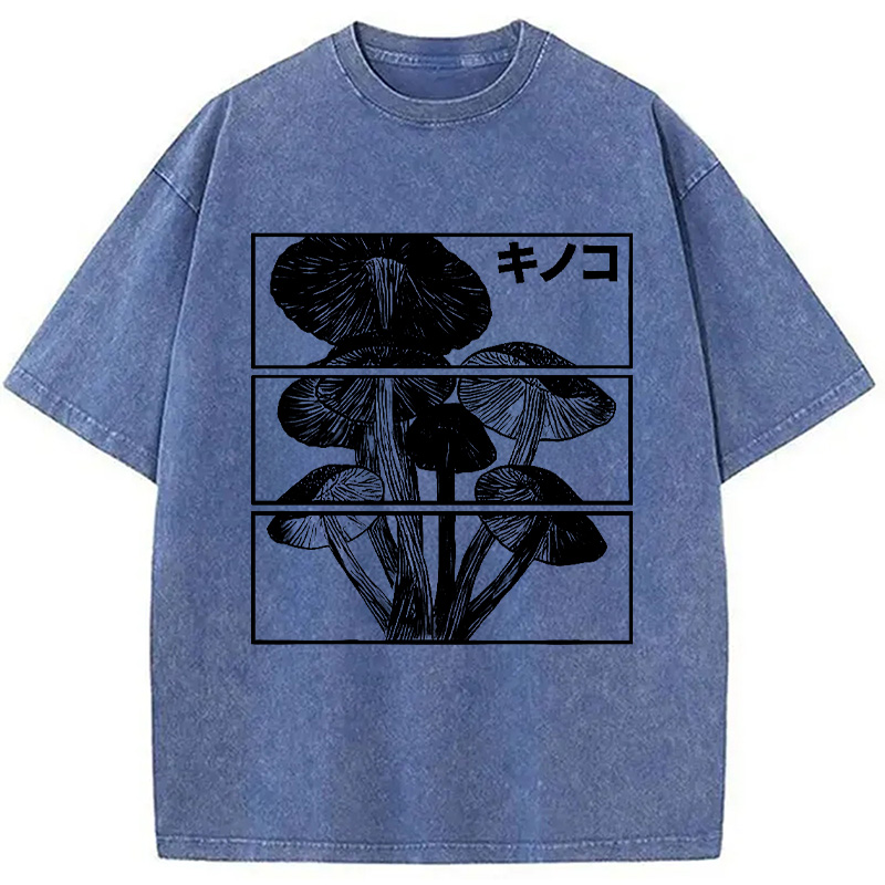 Modecanvas Japanese Mushrooms Washed T-Shirt-modecanvas