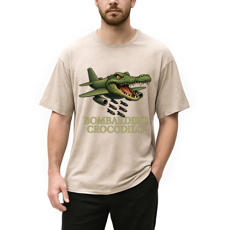 Modecanvas Bombardiro Crocodilo DTG Printing Washed T-Shirt-modecanvas