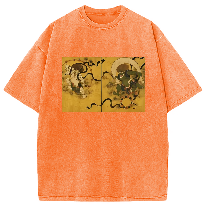 Modecanvas Fujin Raijin Japanese Ukiyo-e Washed T-Shirt