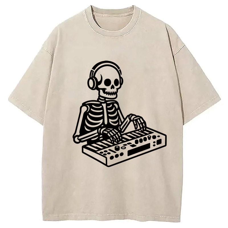 Modecanvas Skeleton Playing The Music Washed T-Shirt