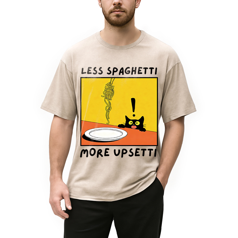 Modecanvas Less Spaghetti More Upsetti Cat DTG Printing Washed T-Shirt