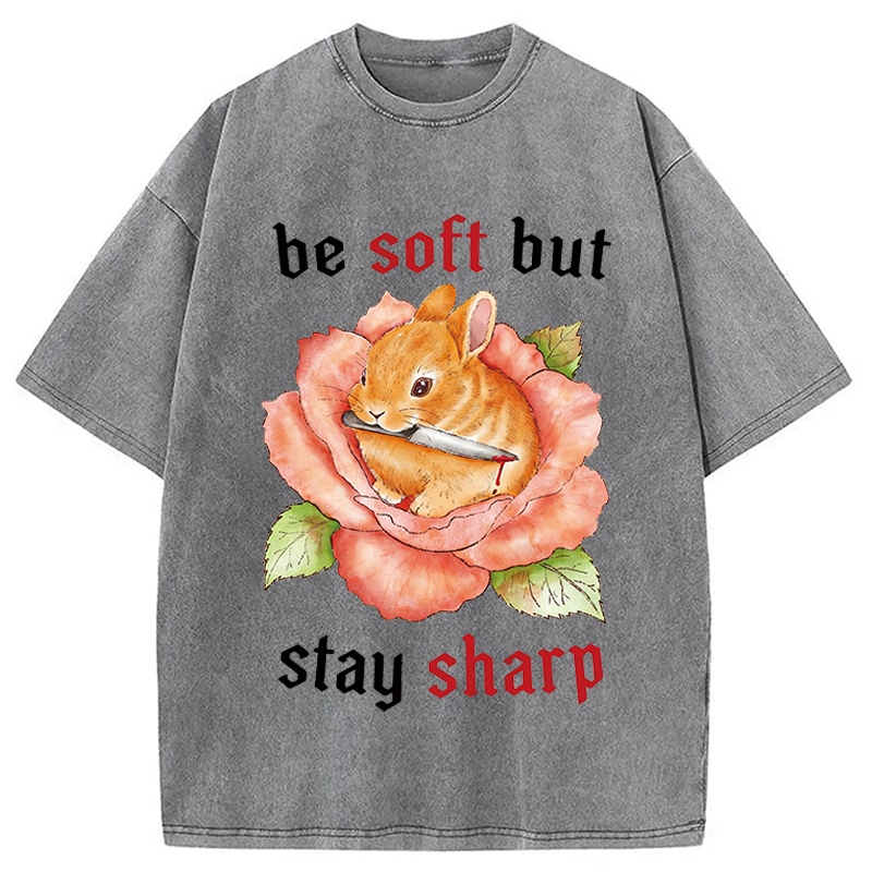 Modecanvas Stay Sharp Rabbit DTG Printing Washed T-Shirt