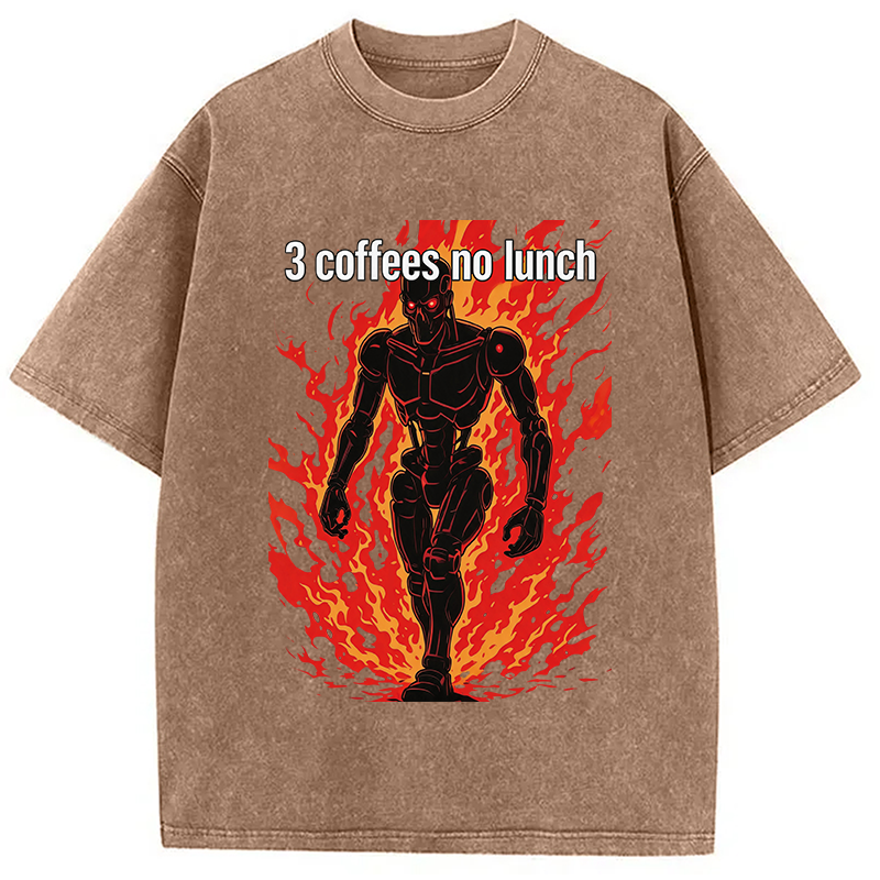 Modecanvas 3 Coffees No Lunch DTG Printing Washed T-Shirt