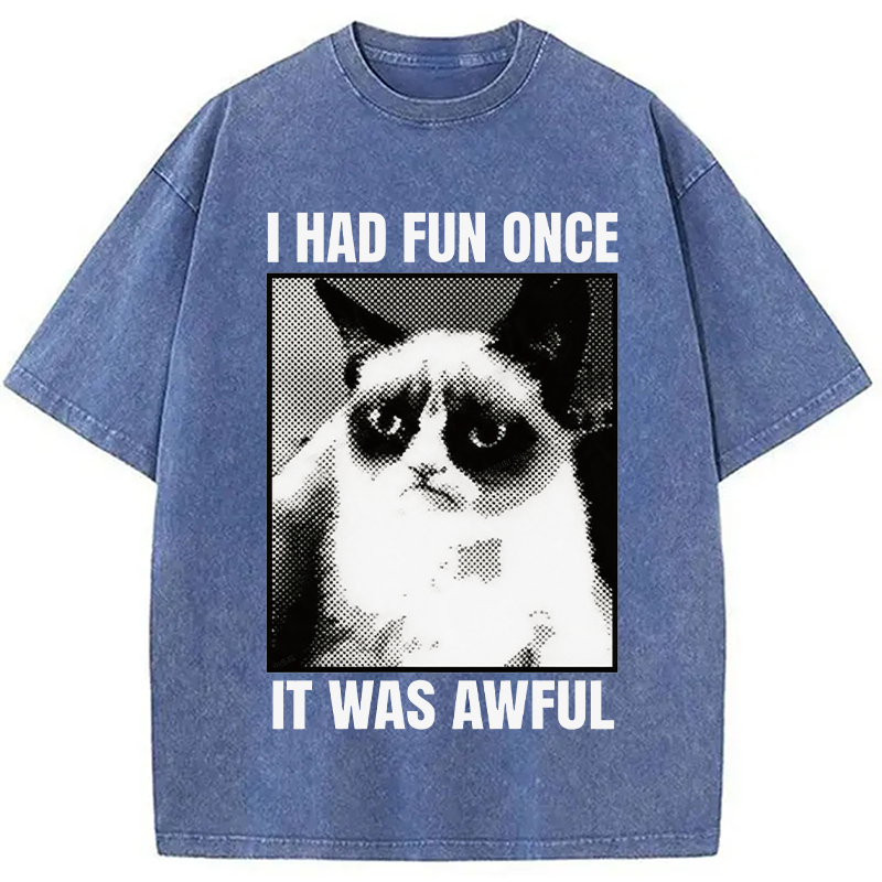 Modecanvas I Had Fun Once It Was Awful Cat Meme DTG Printing Washed T-Shirt