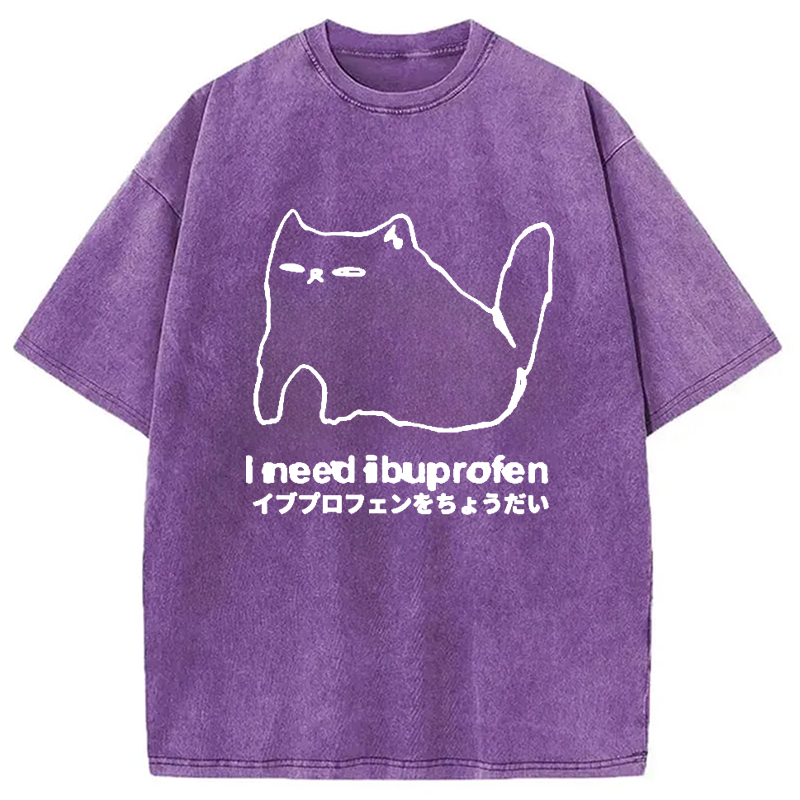 Modecanvas I Need Ibuprofen Cat Washed T-Shirt-modecanvas