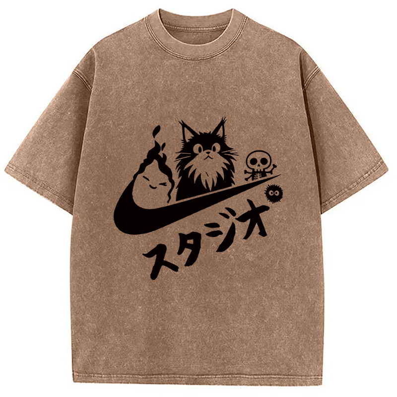 Modecanvas Black Cat Vintage Washed T-Shirt