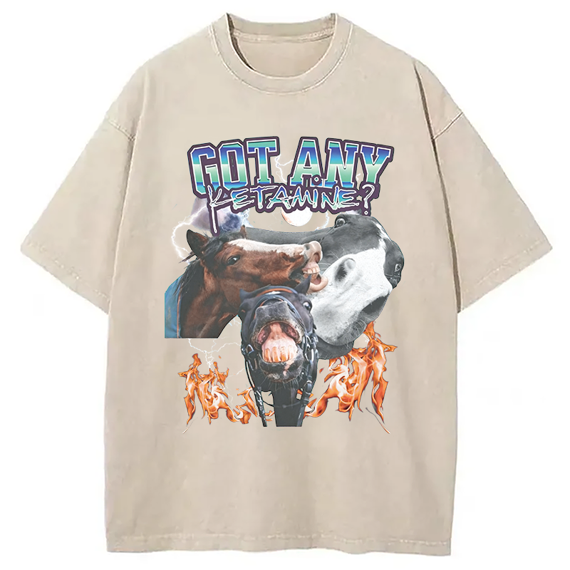 Modecanvas Got Any Ketamine? Funny Horse Meme DTG Printing Washed T-Shirt
