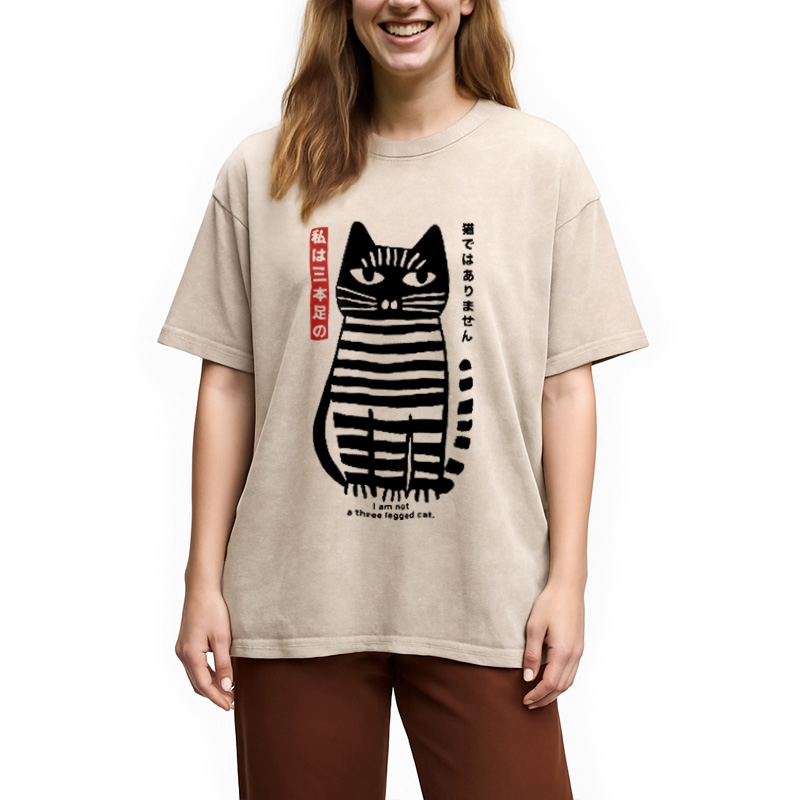 Modecanvas Bold Black and White Cat Washed T-Shirt