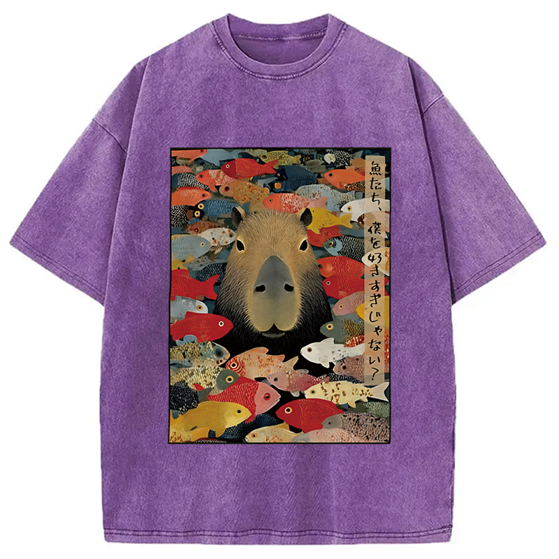 Modecanvas Am I Too Lovable Capybara Washed T-Shirt-modecanvas