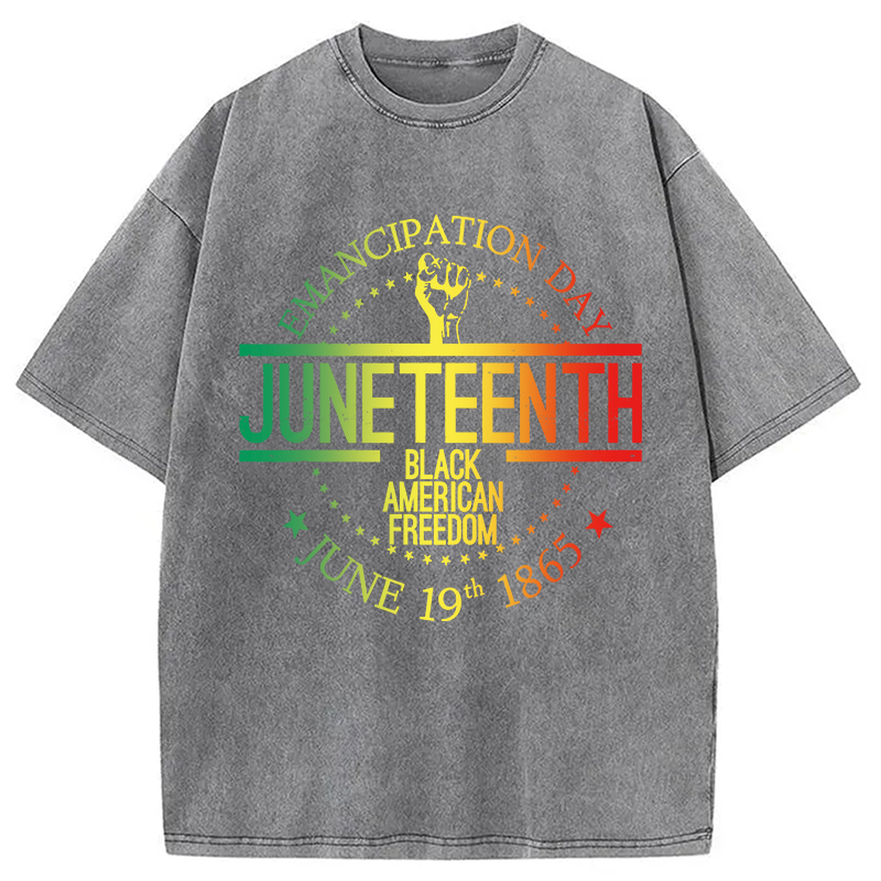 Modecanvas Juneteenth Independence Day DTG Printing Washed T-Shirt