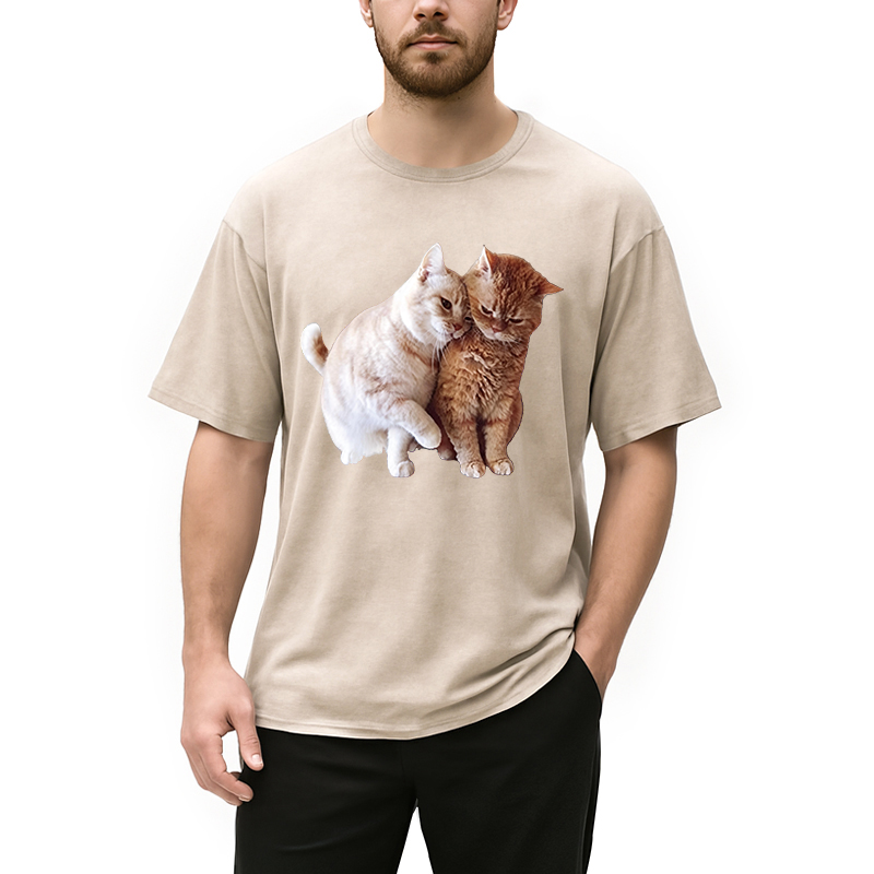Modecanvas Gentle Cats DTG Printing Washed T-Shirt
