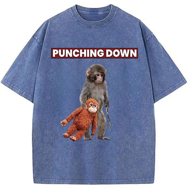 Modecanvas Punching Down Monkey DTG Printing Washed T-Shirt