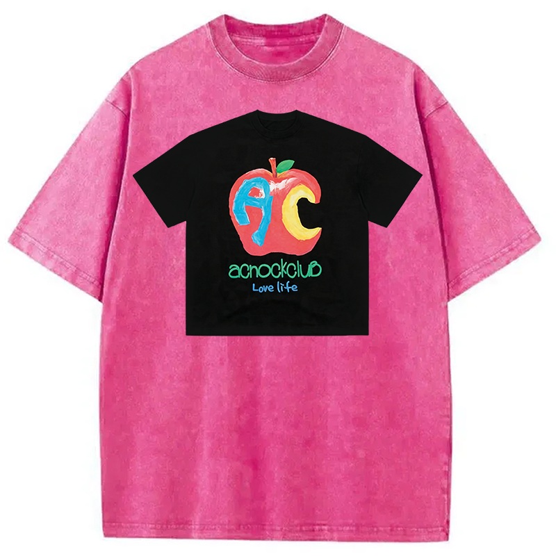 Modecanvas Apple Art Shirt Of DTG Printing Washed T-Shirt