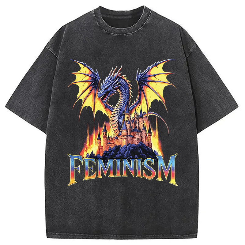 Modecanvas Feminism Dragon DTG Printing Washed T-Shirt