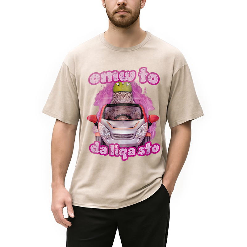 Modecanvas Only The Will To Funny Cat Meme DTG Printing Washed T-Shirt