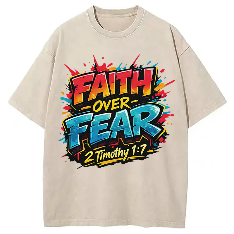 Modecanvas Faith Over Fear DTG Printing Washed T-Shirt