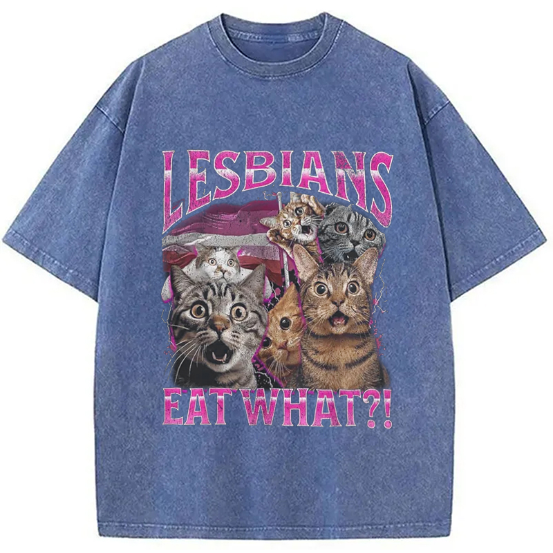 Modecanvas Lesbians Eat What?! Funny Washed T-Shirt-modecanvas