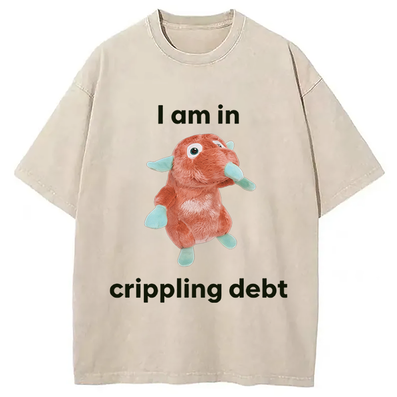 Modecanvas I Am In Crippling Debt Funny Meme DTG Printing Washed T-Shirt