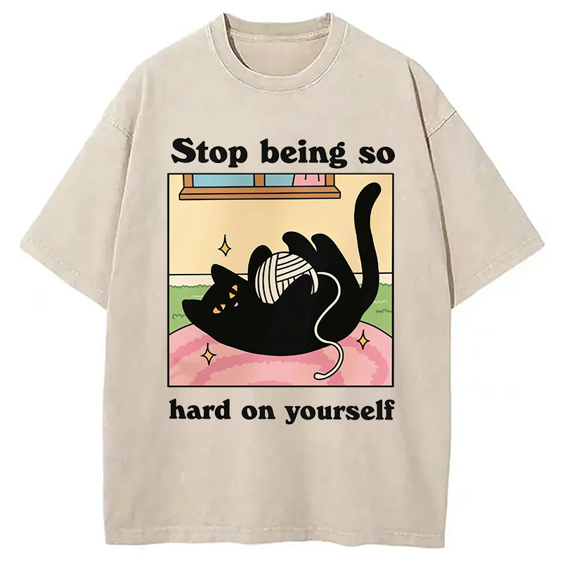 Modecanvas Hard On Yourself DTG Printing Washed T-Shirt