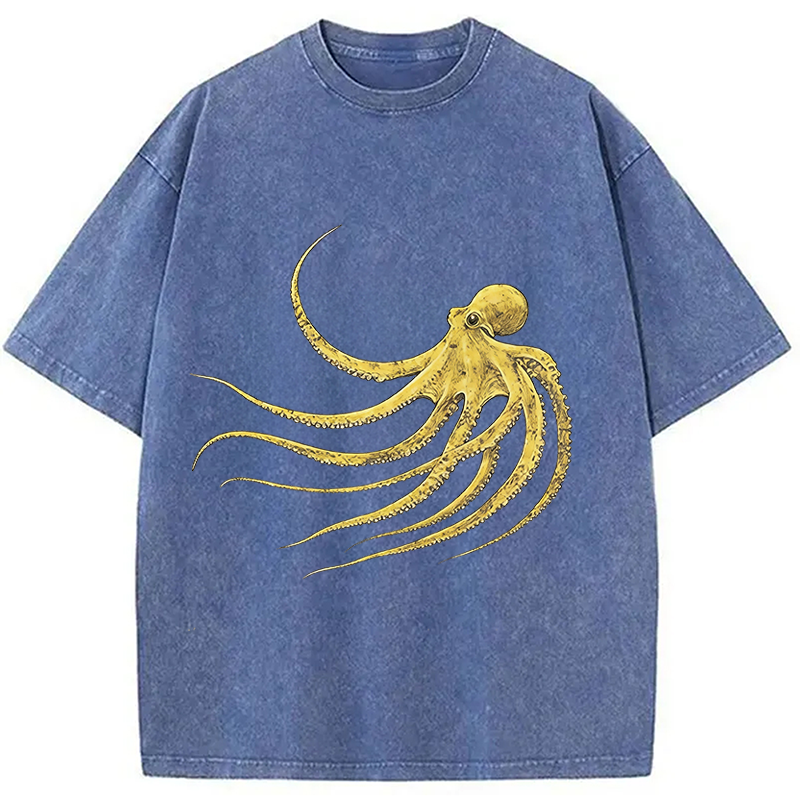 Modecanvas Retro Octopus DTG Printing Washed T-Shirt