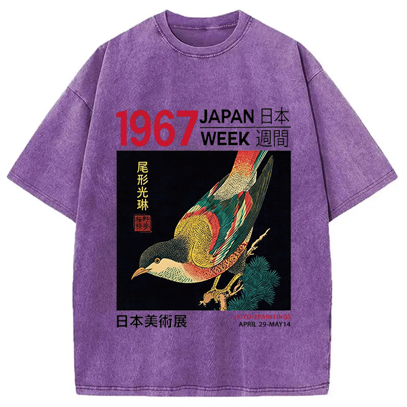 Modecanvas Bird Of Ukiyo-e DTG Printing Washed T-Shirt