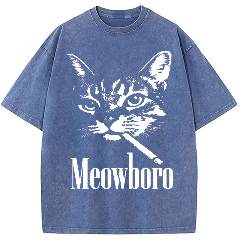 Modecanvas Vintage Smoking Cat DTG Printing Washed T-Shirt