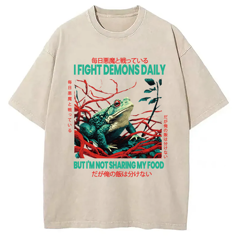 Modecanvas Japanese Frog Horror Art DTG Printing Washed T-Shirt-modecanvas