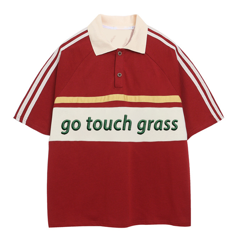 Modecanvas Go Touch Grass Polo Embroidered T-Shirt