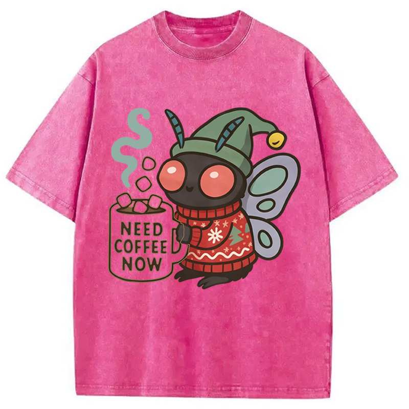 Modecanvas Creepy Cute Mothman Coffee DTG Printing Washed T-Shirt