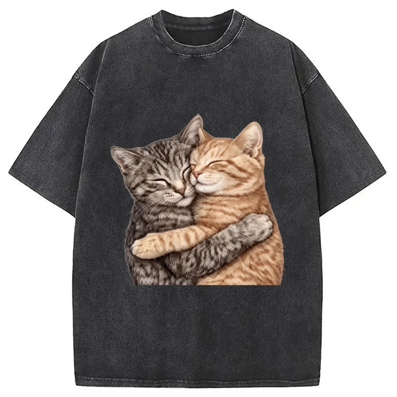 Modecanvas Cute Huggable Cat DTG Printing Washed T-Shirt